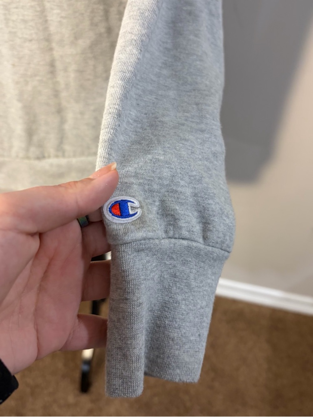 Champion Light Gray Hoodie with Pink Logo Script - Picture 3 of 8
